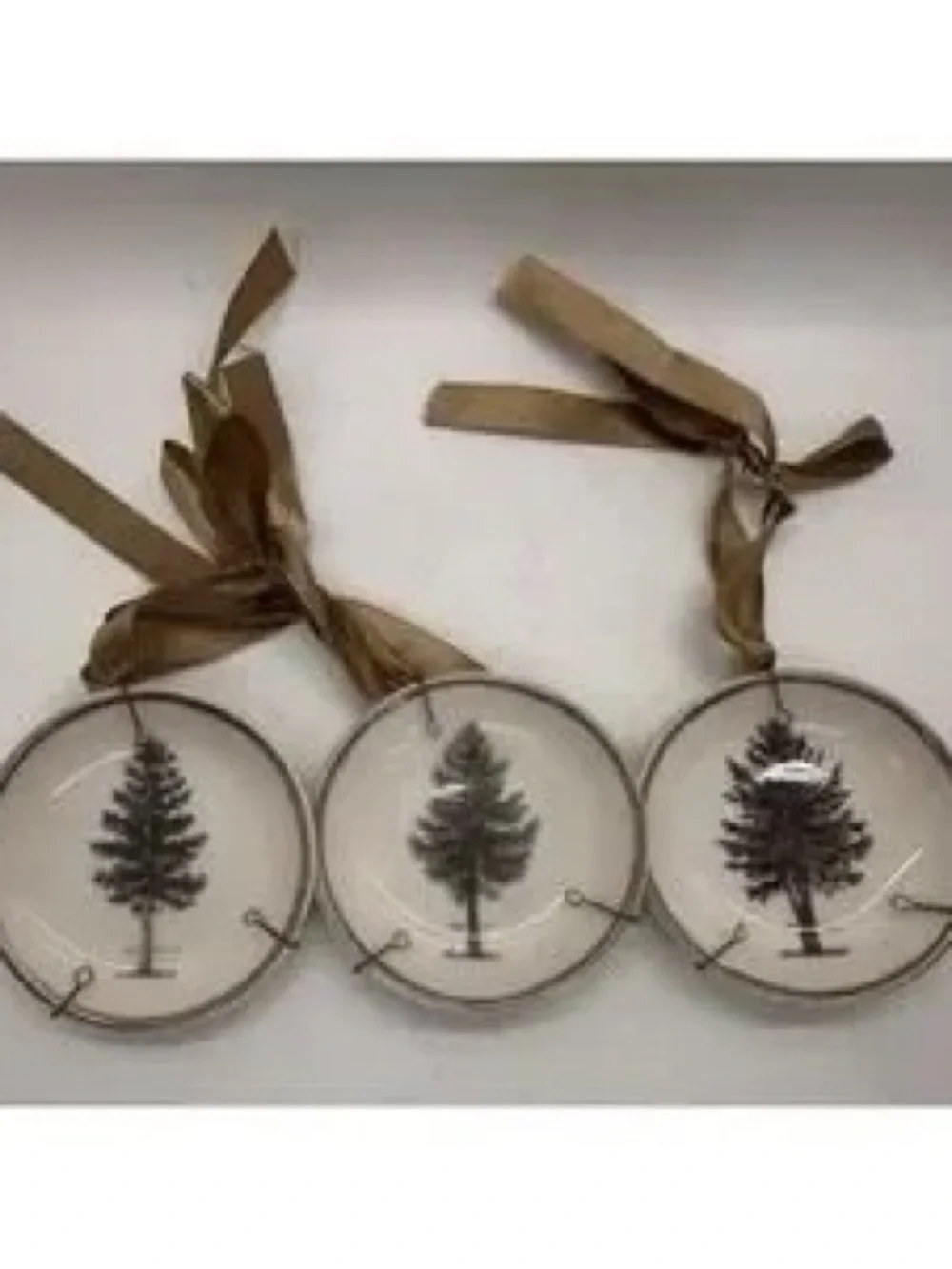 Clear Glass Tree Ornaments with Gold Ribbon (Set of 3)